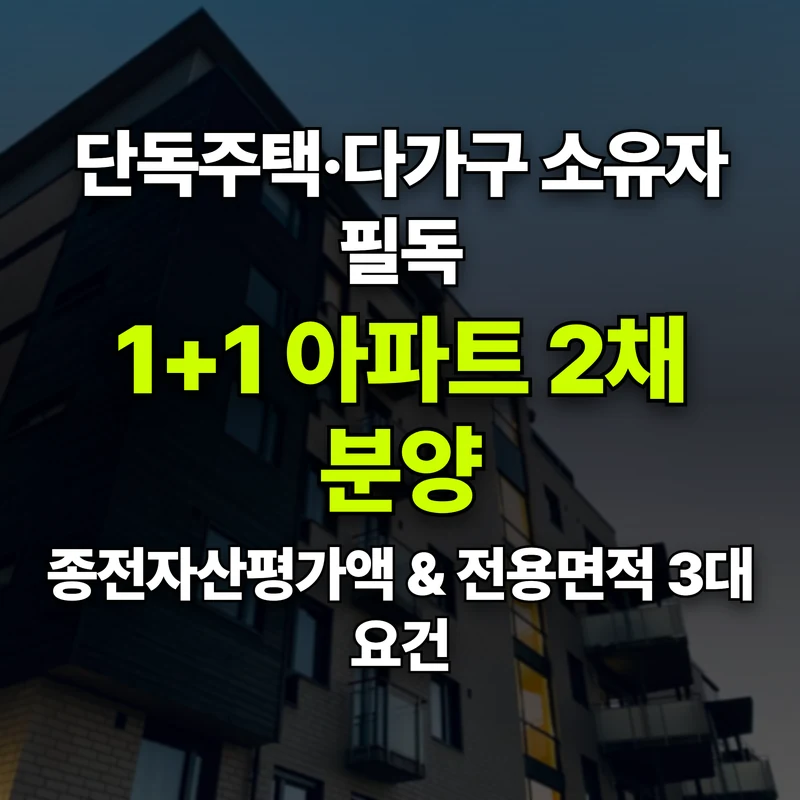 VOL.09 내 집 주고 아파트 2채 받기: '1+1 분양' 자격과 3년 전매제한 - PART 2. 토지등소유자 권리와 보상/분양 체계 | 도심복합개발 백과사전 썸네일 인포그래픽